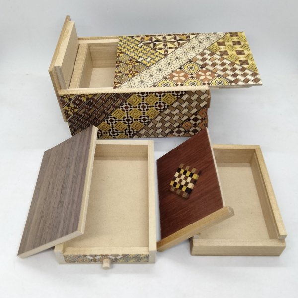 Photo6: Drawer 10 steps Nested-box yosegi 5 sun Japanese puzzle box Himitsu-bako (6)
