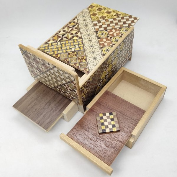 Photo4: Drawer 10 steps Nested-box yosegi 5 sun Japanese puzzle box Himitsu-bako (4)