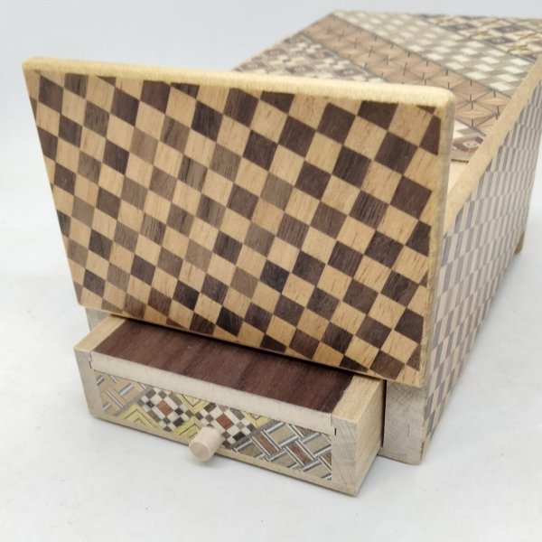 Photo7: Drawer 10 steps Nested-box yosegi/Ichimatsu 5 sun Japanese puzzle box Himitsu-bako (7)