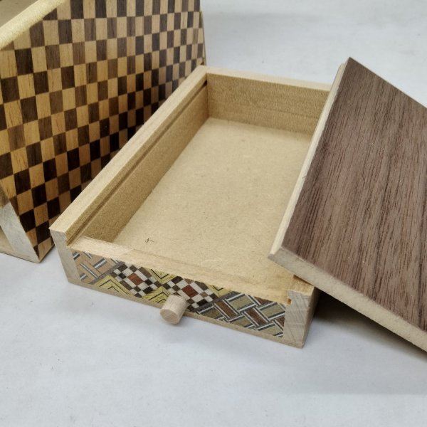 Photo7: Drawer 10 steps yosegi/Ichimatsu 5 sun Japanese puzzle box Himitsu-bako (7)
