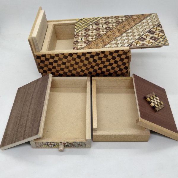 Photo4: Drawer 10 steps Nested-box yosegi/Ichimatsu 5 sun Japanese puzzle box Himitsu-bako (4)