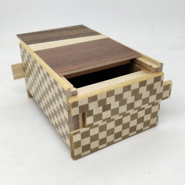 Photo6: 14 steps Random grain/Ichimatsu 4 sun Japanese puzzle box Himitsu-bako (6)
