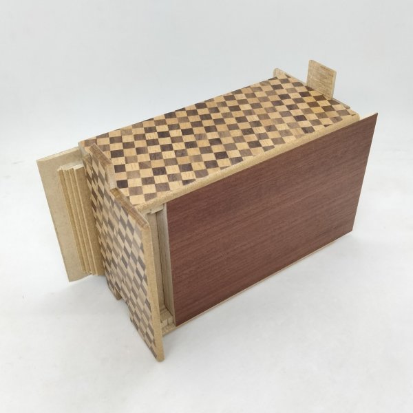 Photo3: 27 steps Yosegi(top panel)/Ichimatsu 5 sun Japanese puzzle box Himitsu-bako  (3)