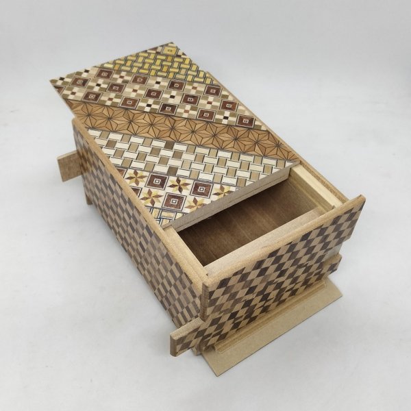 Photo5: 27 steps Yosegi(top panel)/Ichimatsu 5 sun Japanese puzzle box Himitsu-bako  (5)