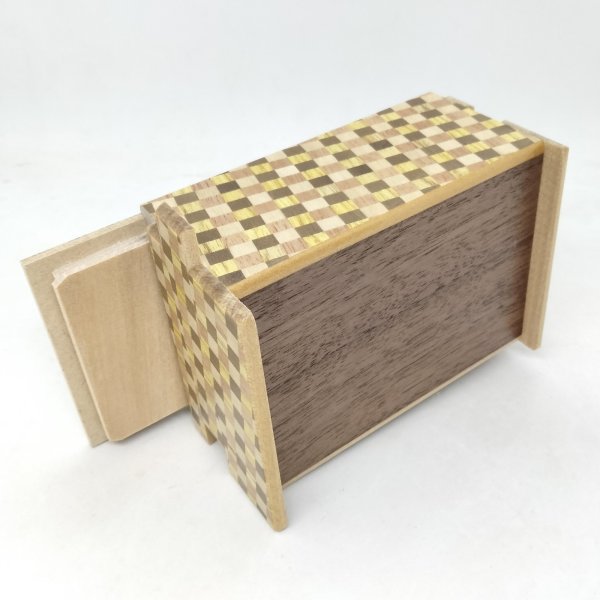 Photo3: 14 steps Yosegi(top panel)/Ichimatsu 4 sun Japanese puzzle box Himitsu-bako (3)