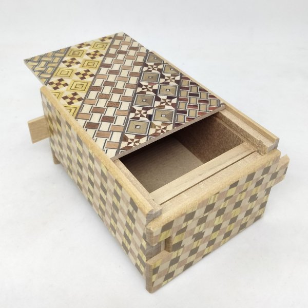 Photo5: 14 steps Yosegi(top panel)/Ichimatsu 4 sun Japanese puzzle box Himitsu-bako (5)