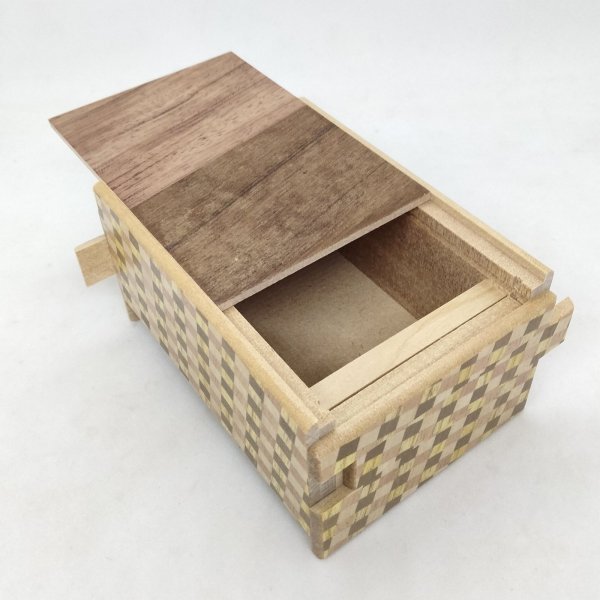 Photo5: 14 steps Teak/Bubinga wood 4 sun Japanese puzzle box Himitsu-bako (5)
