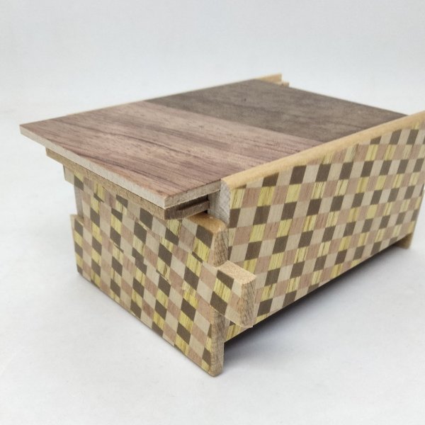 Photo6: 14 steps Teak/Bubinga wood 4 sun Japanese puzzle box Himitsu-bako (6)