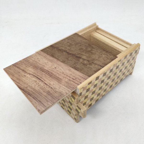 Photo2: 14 steps Teak/Bubinga wood 4 sun Japanese puzzle box Himitsu-bako (2)