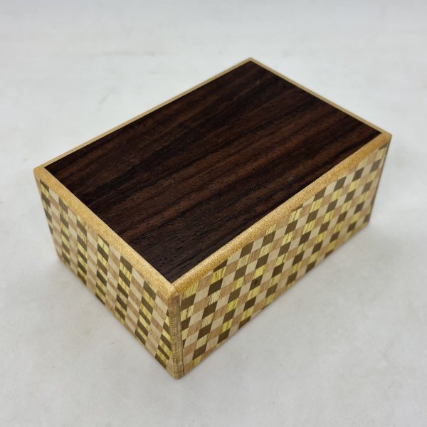 Photo2: Double Compartment 7+7 steps Walnut.Rosewood 4 sun Japanese puzzle box Himitsu-bako (2)