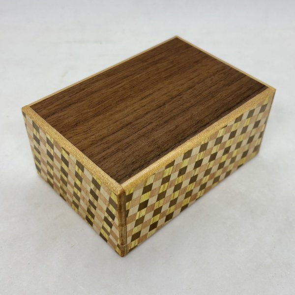 Photo1: Double Compartment 7+7 steps Walnut.Rosewood 4 sun Japanese puzzle box Himitsu-bako (1)