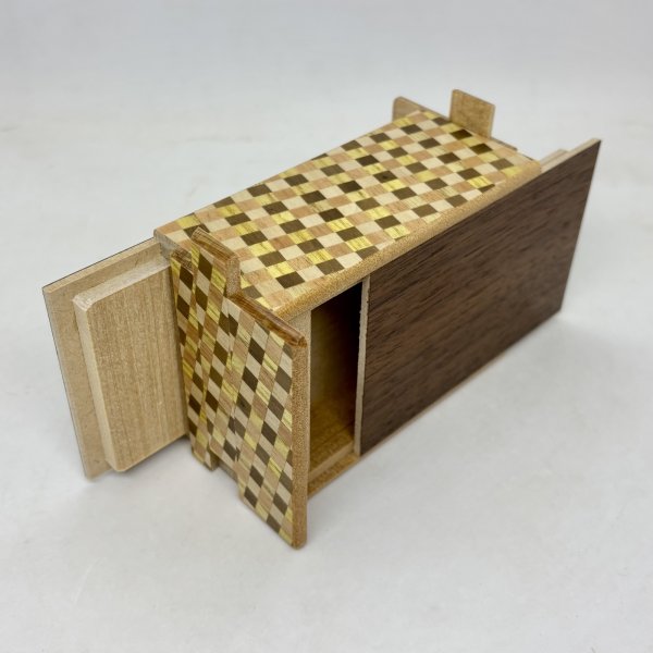 Photo4: Double Compartment 7+7 steps Walnut.Rosewood 4 sun Japanese puzzle box Himitsu-bako (4)