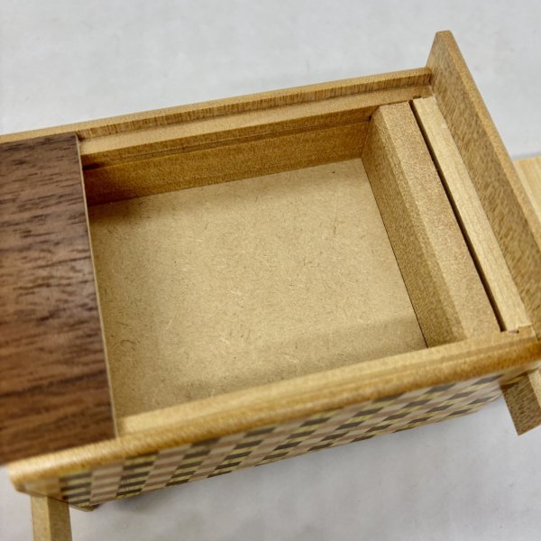 Photo5: Double Compartment 7+7 steps Walnut.Rosewood 4 sun Japanese puzzle box Himitsu-bako (5)