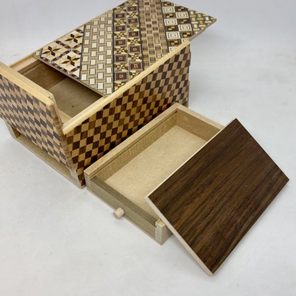 Photo2: Drawer 10 steps yosegi/Ichimatsu 5 sun Japanese puzzle box Himitsu-bako (2)