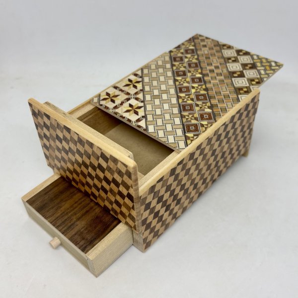 Photo1: Drawer 10 steps yosegi/Ichimatsu 5 sun Japanese puzzle box Himitsu-bako (1)