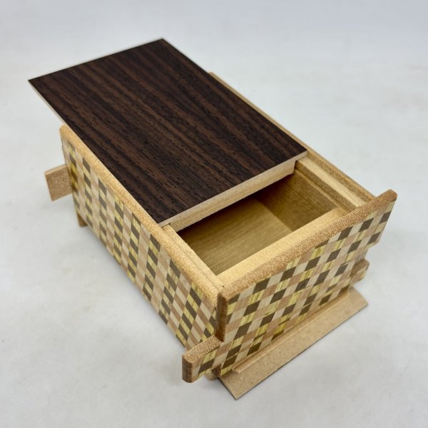 Photo5: 21 steps Rosewood/Ichimatsu 4 sun Japanese puzzle box Himitsu-bako  (5)