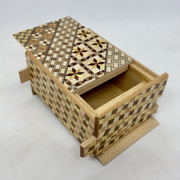 Photo6: 21 steps Yosegi (top panel)/Ichimatsu 4 sun Japanese puzzle box Himitsu-bako  (6)