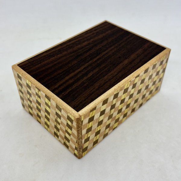 Photo1: 21 steps Rosewood/Ichimatsu 4 sun Japanese puzzle box Himitsu-bako  (1)