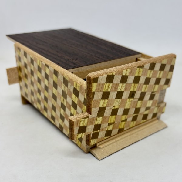 Photo6: 21 steps Rosewood/Ichimatsu 4 sun Japanese puzzle box Himitsu-bako  (6)