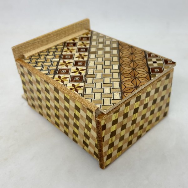 Photo7: 11 steps Yosegi/Ichimatsu 11cm/4inch Japanese puzzle box Himitsu-bako (7)