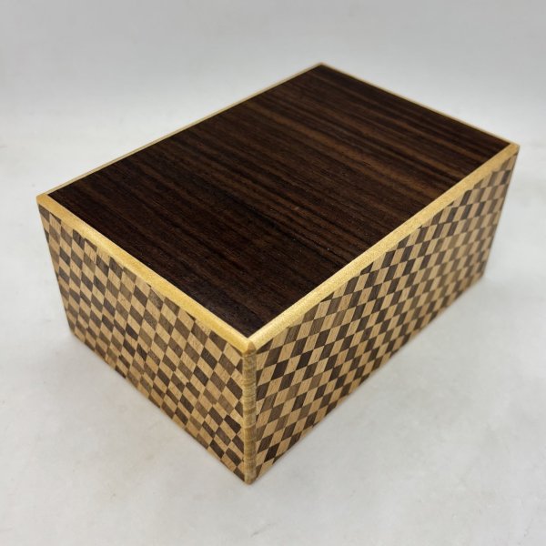 Photo1: 36 steps Rosewood.Ichimatsu 5.3 sun Japanese puzzle box Himitsu-bako (1)