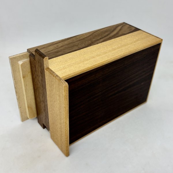 Photo3: 7 steps Rosewood.Walnut wood 5 sun Japanese puzzle box Himitsu-bako (3)