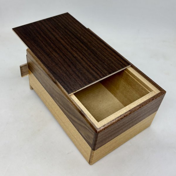 Photo4: 7 steps Rosewood.Walnut wood 5 sun Japanese puzzle box Himitsu-bako (4)