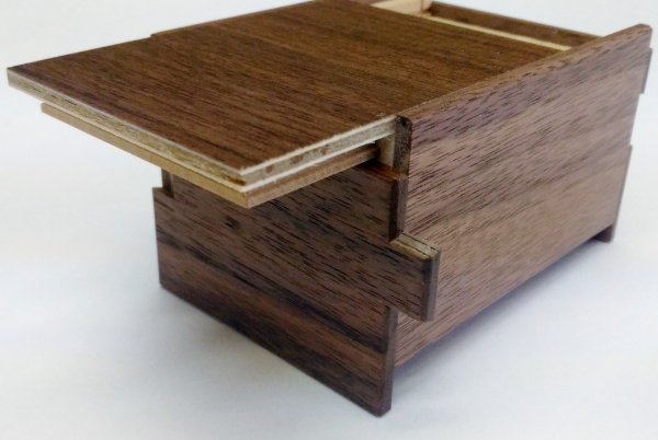 Photo6: 12 steps Walnut wood 3 sun Japanese puzzle bxo Himitsu-bako (6)
