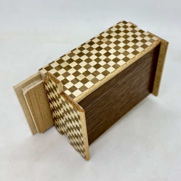 Photo3: 14 steps Yosegi(top panel)/Ichimatsu 4 sun Japanese puzzle box Himitsu-bako 02 (3)