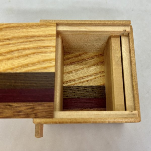 Photo4: Square 14 steps Natural wood/Ichimatsu Japanese puzzle box Himitsu-bako 20269-01 (4)
