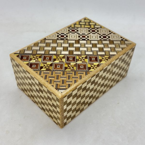 Photo1: 14 steps Yosegi(top panel)/Ichimatsu 4 sun Japanese puzzle box Himitsu-bako 02 (1)