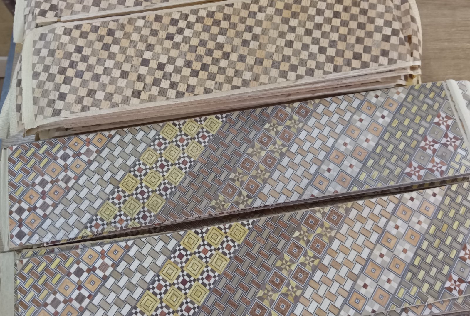 Sanding the yosegi sheets